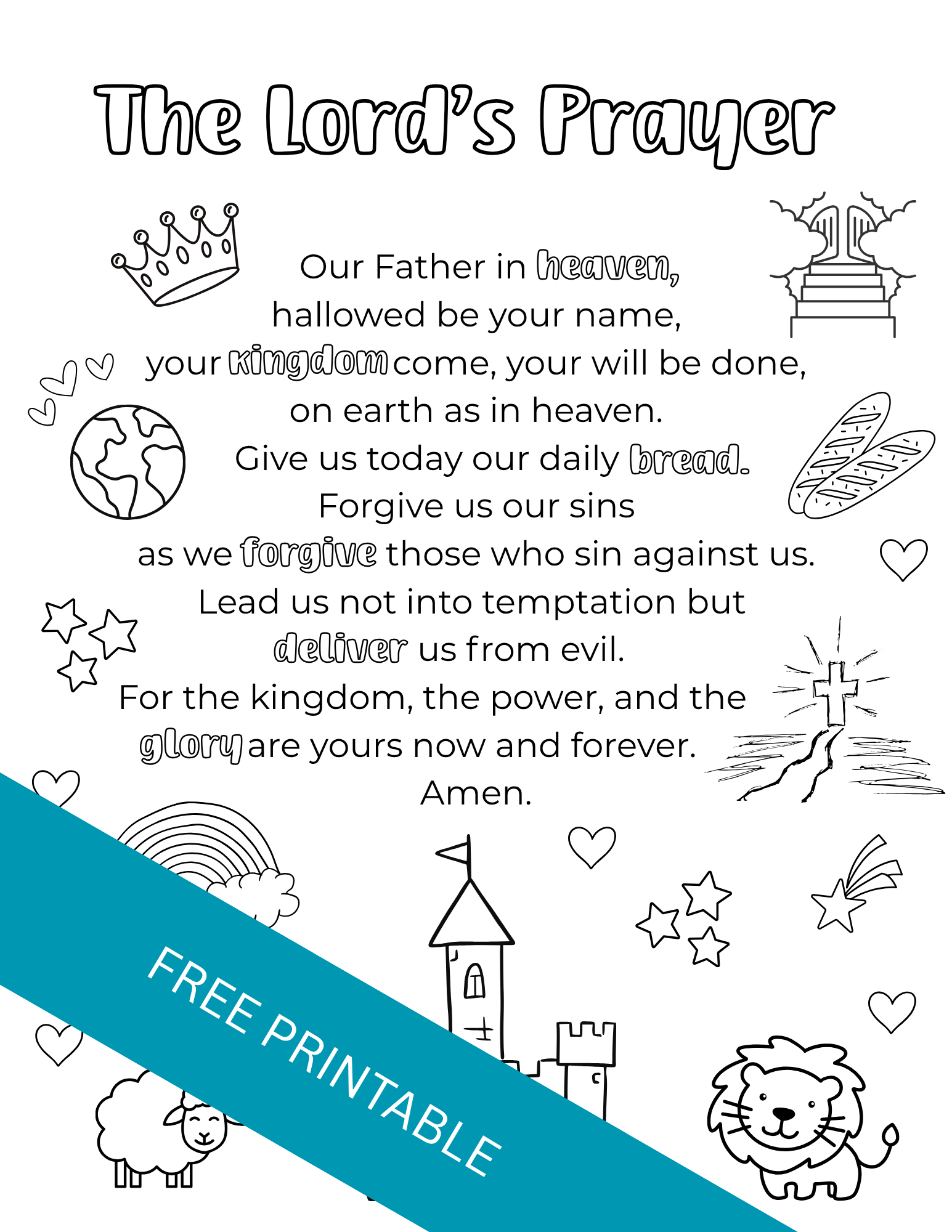 the lord's prayer printable for kids - out upon the waters